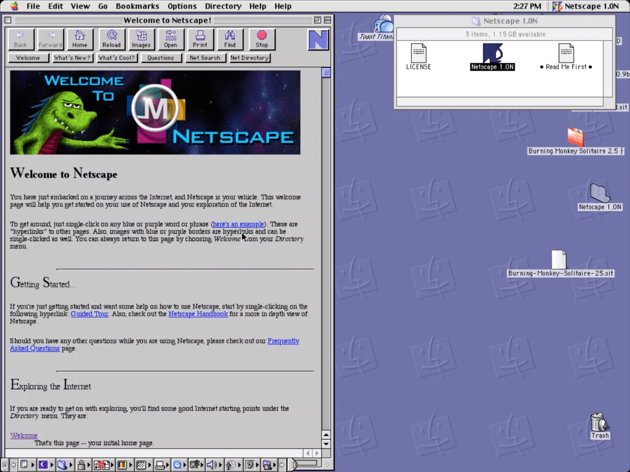 A screenshot of the original Netscape home page. Image courtesy of the versionmuseaum.com
