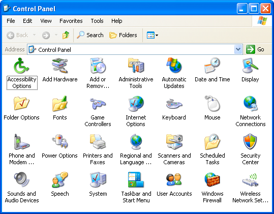 Windows XP Control Panel Classic View (2001)
