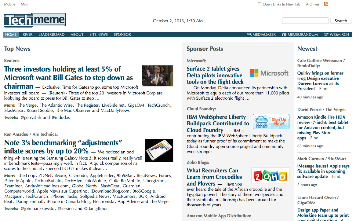 Techmeme Website Design History